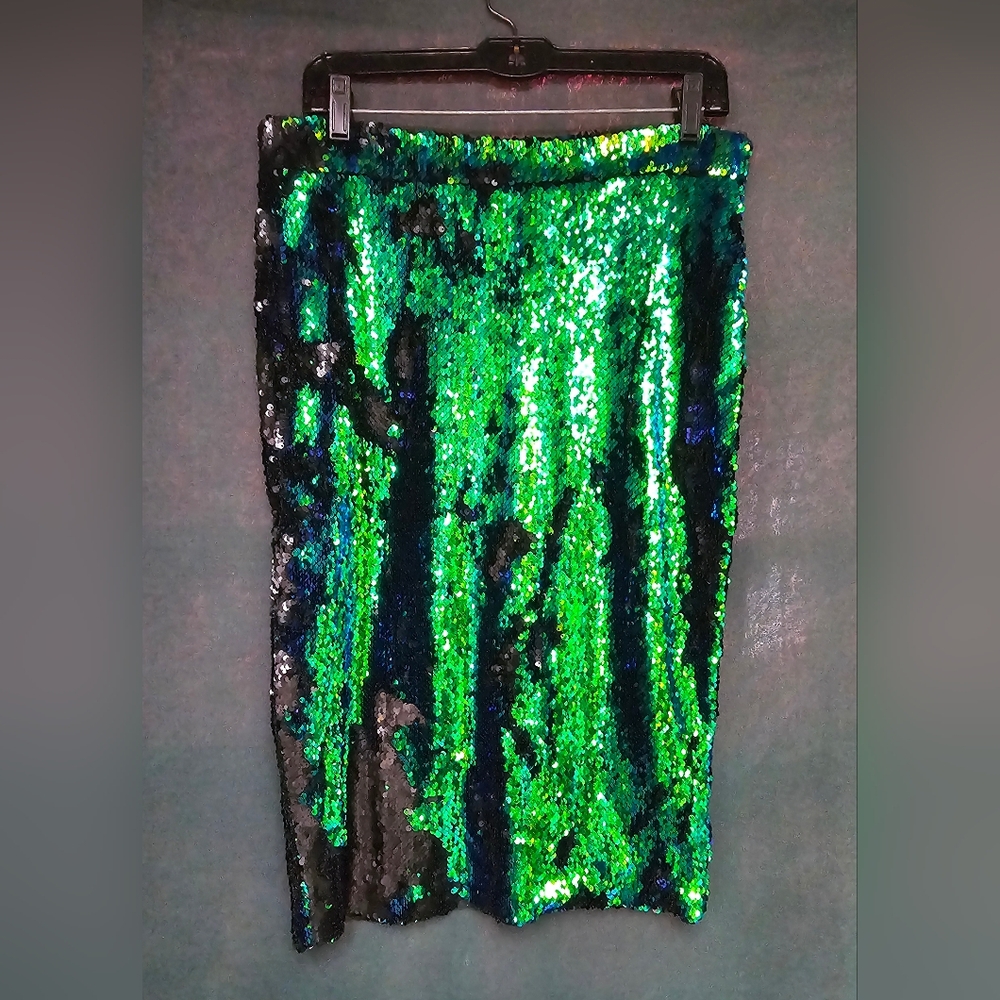 Glamorous Sequin Pencil Skirt in Green and Blue